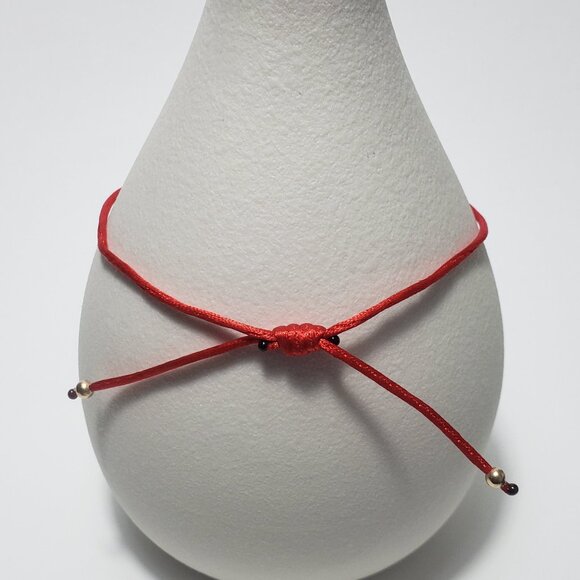 14K Solid GOLD Beads Red String Kabbalah Bracelet Protection Good Luck - Picture 2 of 5